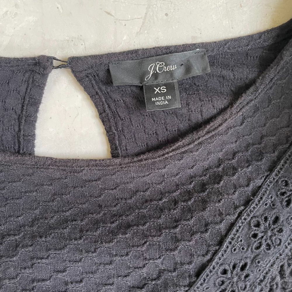 JCrew Ruffle Yoke Top Womens XS Lace Trim Dark Boho Cottagecore Romantic - Picture 3 of 6